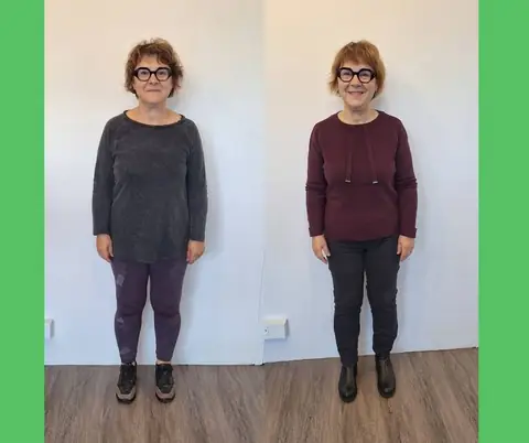 Une membre du club Dax Espace Nutrition de face, avant puis après
