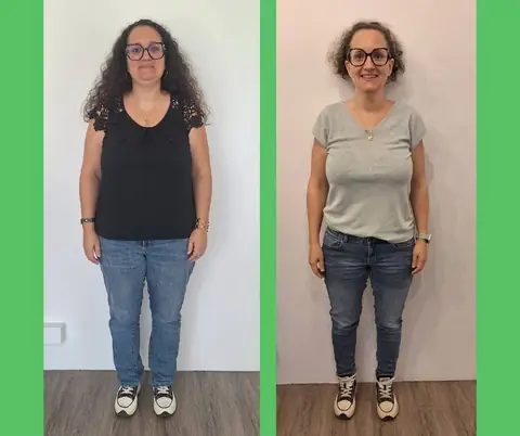 Une membre du club Dax Espace Nutrition de face, avant puis après